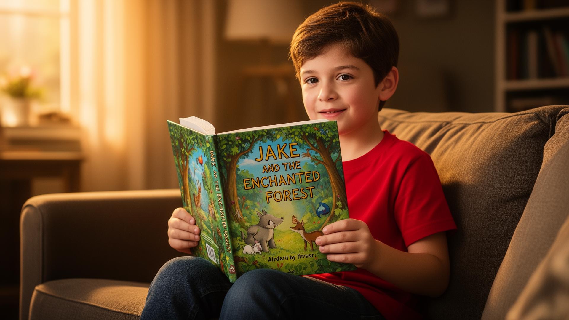 A boy holding his personalized storybook